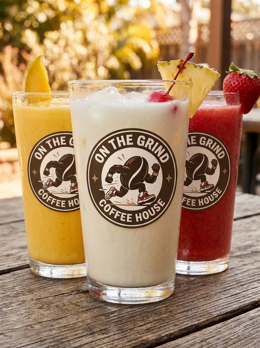 On The Grind branded smoothies and frappes