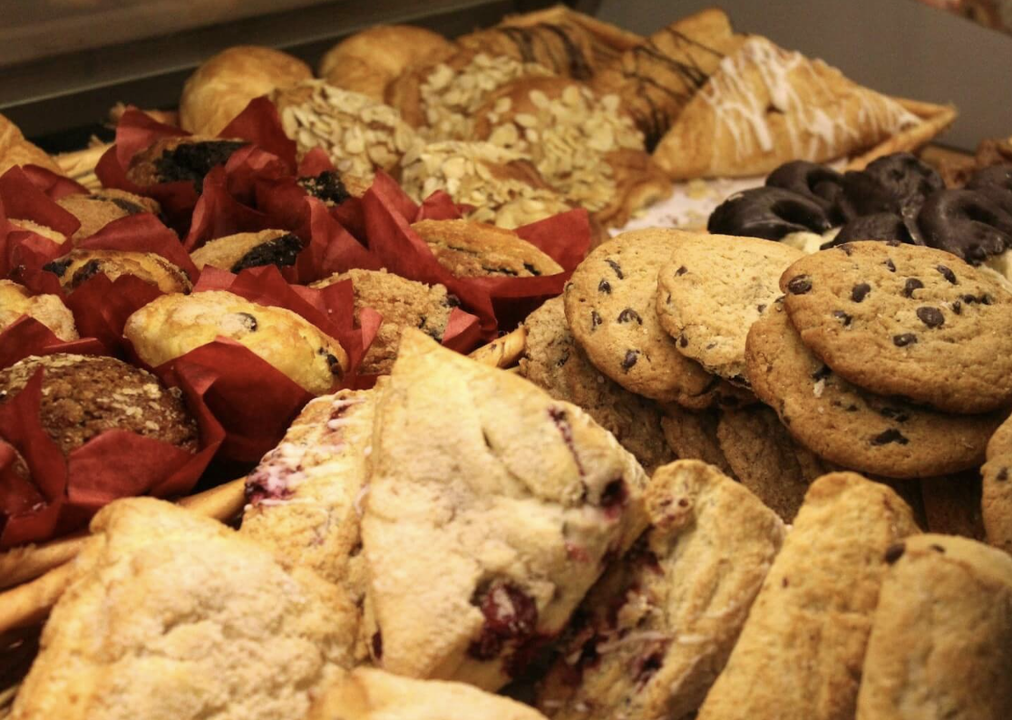 Fresh baked pastries, cookies and croissants
